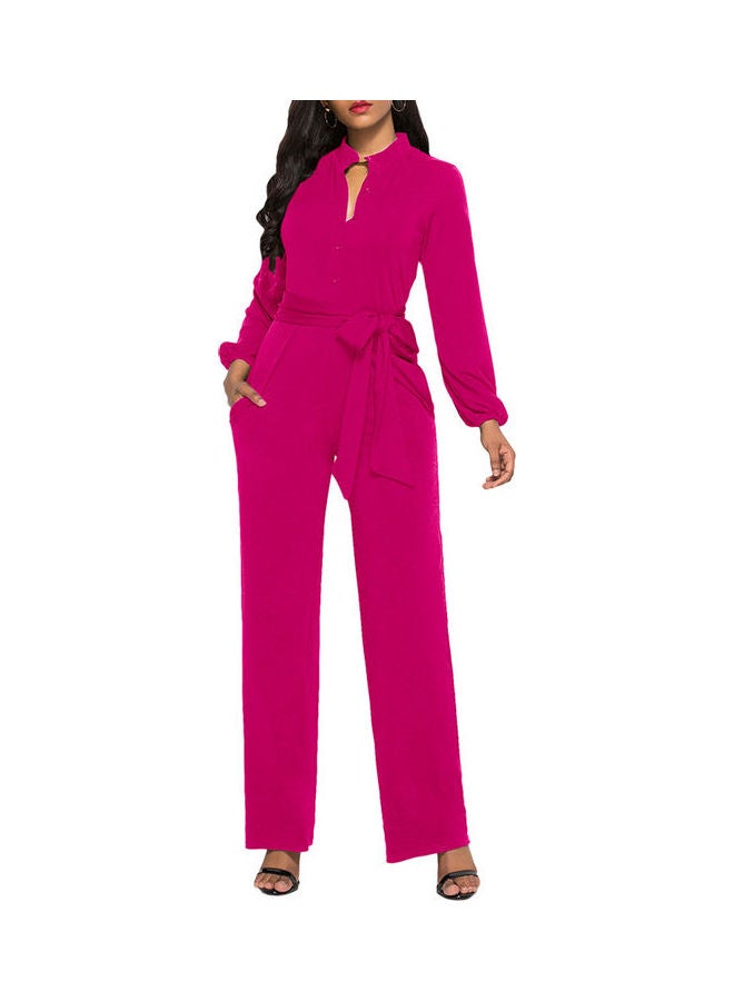 Generic - Solid Belted Jumpsuit Rose - Image 1