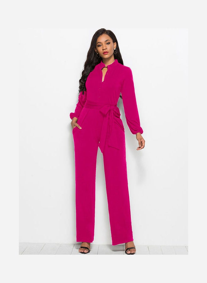 Generic - Solid Belted Jumpsuit Rose - Image 1