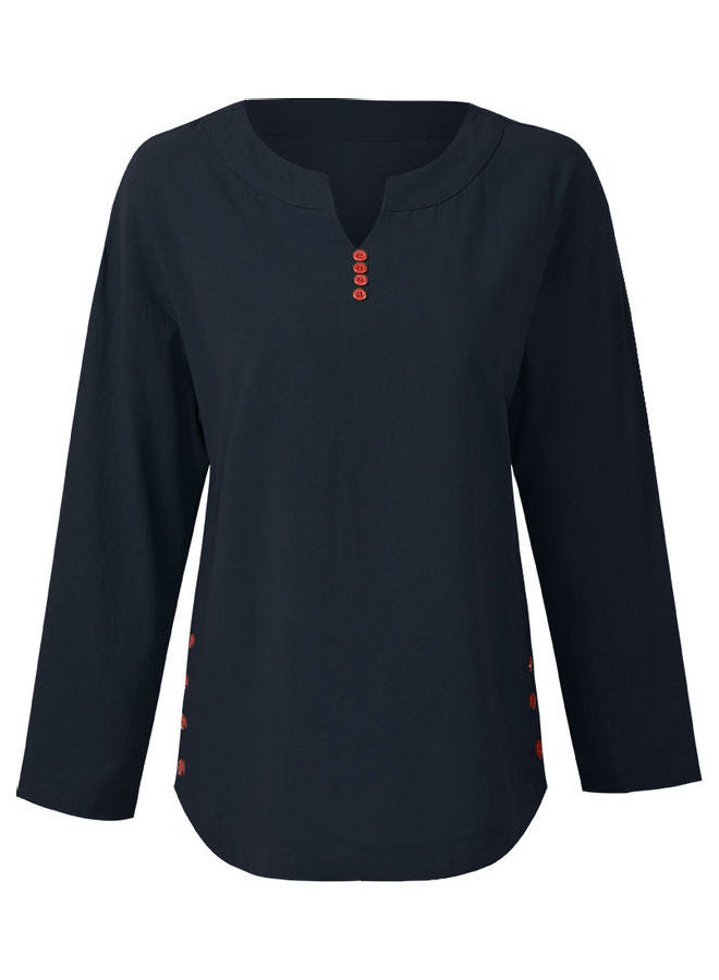 Splicing Baggy Long Sleeves T-Shirt Dark Blue  - Image 1