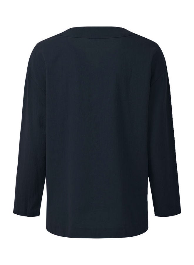 Splicing Baggy Long Sleeves T-Shirt Dark Blue  - Image 2