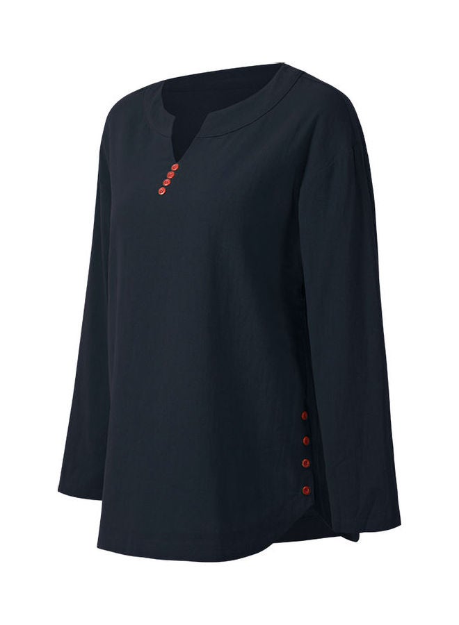 Splicing Baggy Long Sleeves T-Shirt Dark Blue  - Image 4