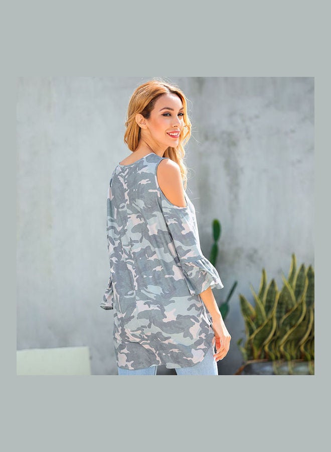 Camouflage Printed Blouse Grey  - Image 2
