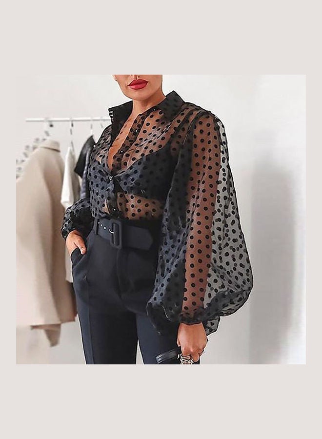 Polka Dot Pattern Shirt Black  - Image 4