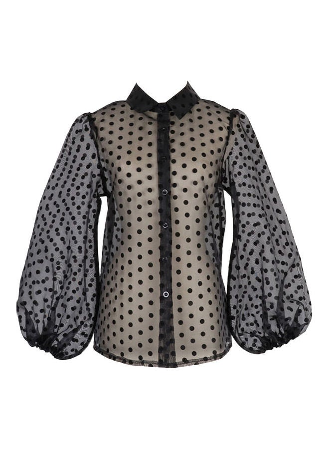 Polka Dot Pattern Shirt Black  - Image 1
