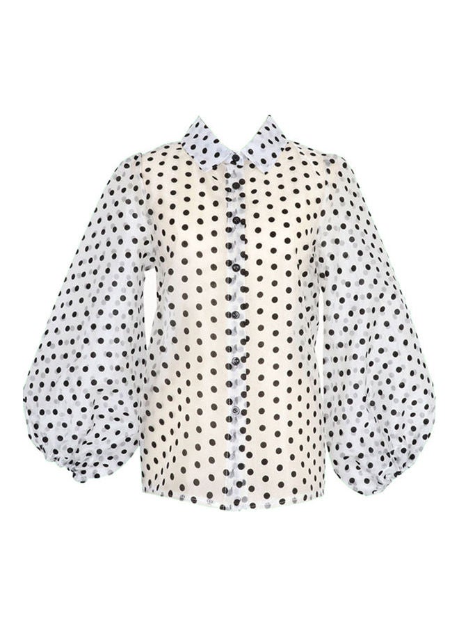 Polka Dot Pattern Shirt White  - Image 1