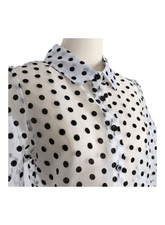 Polka Dot Pattern Shirt White  - Image 3