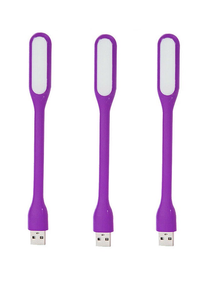 3-Piece Flexible Mini USB LED Night Light For Laptop And Power Bank Purple 16.51x1.78x0.89cm - Image 1