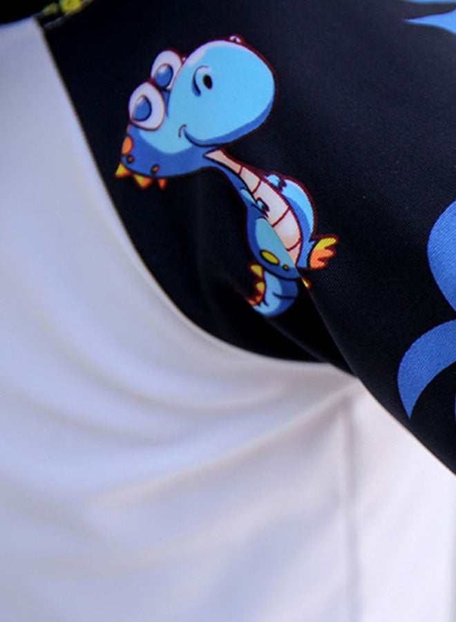 3-Piece Kid's Cartoon Dinosaur Pattern Swimsuit Set White Triceratops  - Image 4