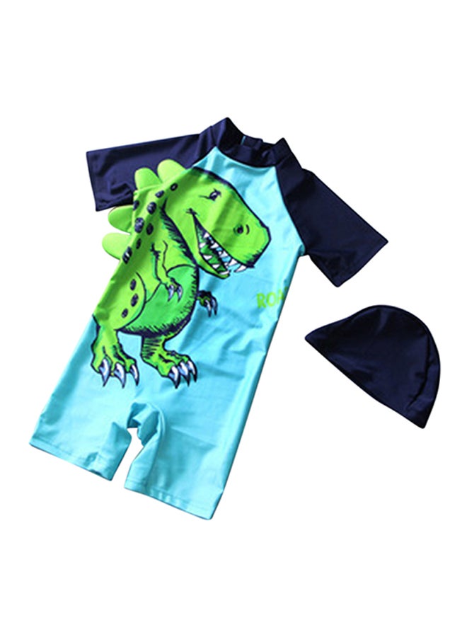 2-Piece Kids Dinosaur Print Swimwear Set Blue/Green - Image 1