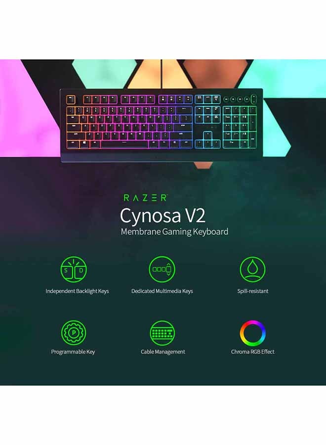 ريزر - لوحة مفاتيح الألعاب Razer Cynosa V2: إضاءة Chroma RGB قابلة للتخصيص - مفاتيح بإضاءة خلفية فردية - تصميم مقاوم للانسكاب - وظائف ماكرو قابلة للبرمجة - مفاتيح وسائط مخصصة - Image 1