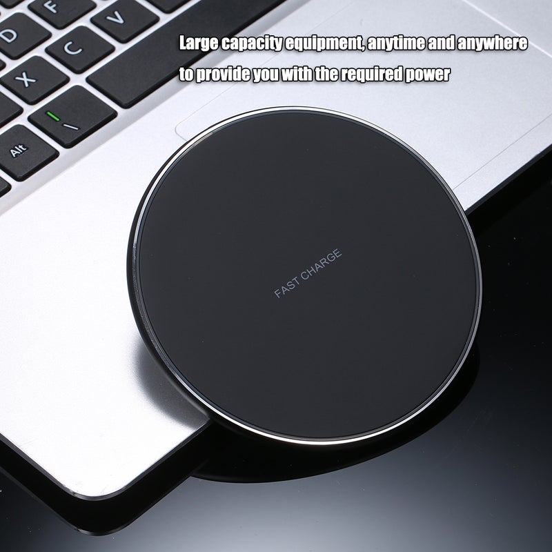 Qi Wireless Charger Rounded Fast Charging Pad Black  - Image 2