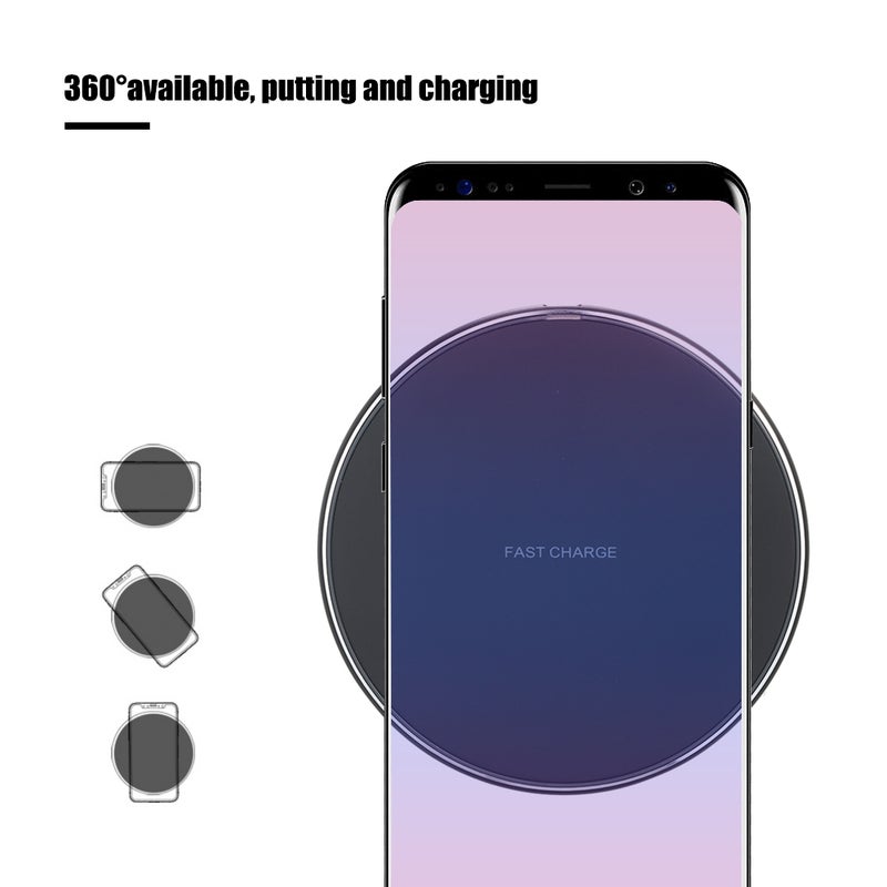 Qi Wireless Charger Rounded Fast Charging Pad Black  - Image 3