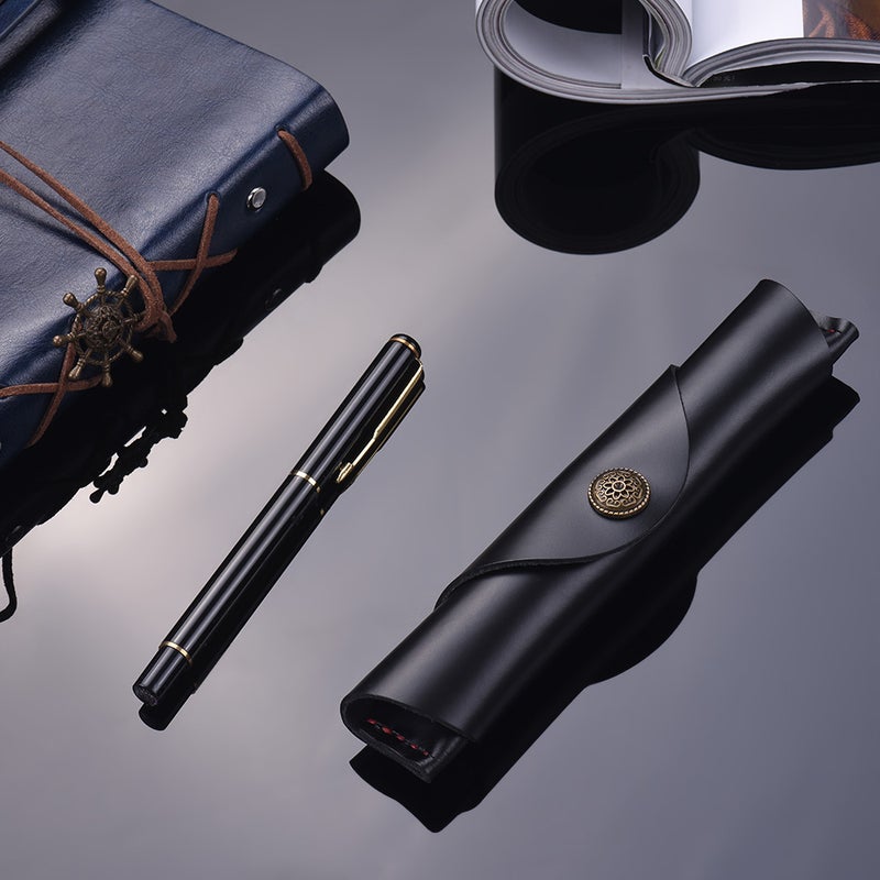 Antique Leather Pen Case Fountain Handmade Sleeve Bag Pouch Protector Black  - Image 3