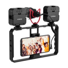 ANDOER Smartphone Video Rig Grip With Dual LED Light Microphone And Shock Mount Black  - Image 5