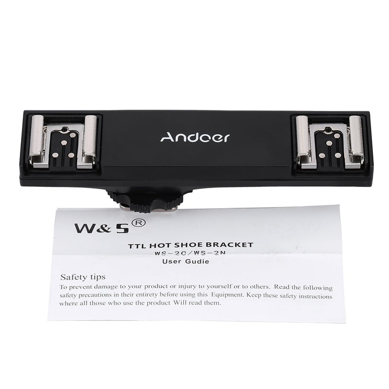 ANDOER - Dual Hot Shoe Flash Speedlite Bracket Splitter Black - Image 1