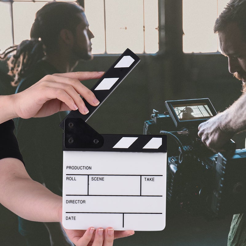 Acrylic Movie Dry Erase Clapboard 17 x 16cm White/Black  - Image 1