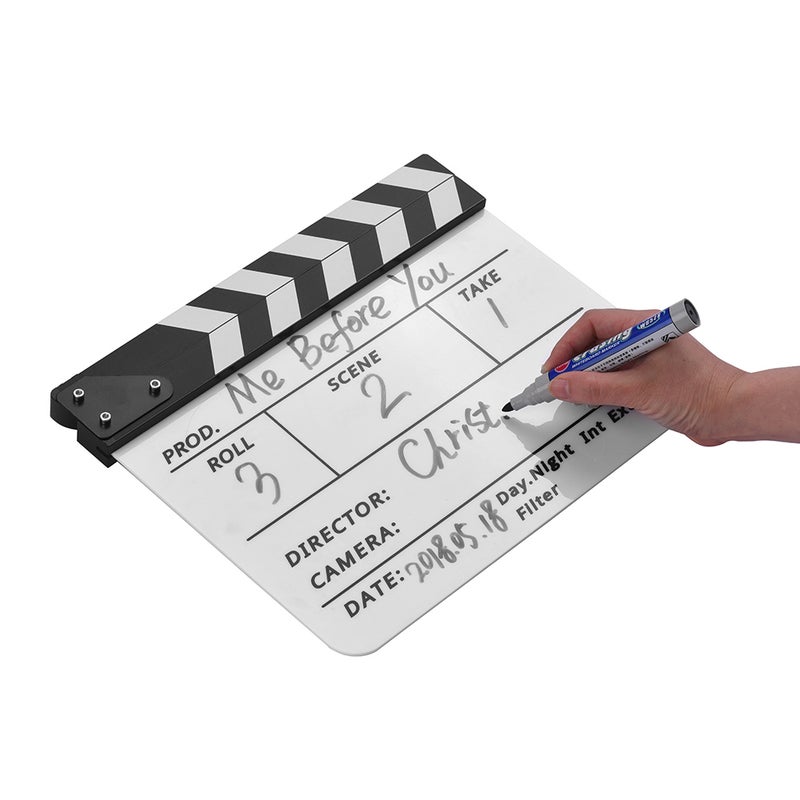 Acrylic Movie Dry Erase Clapboard With Marker Pen Eraser 32 x 26cm White/Black  - Image 4