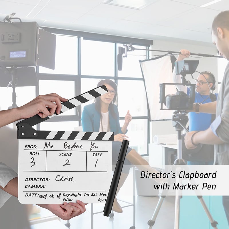 Acrylic Movie Dry Erase Clapboard With Marker Pen 31.6 x 25.5cm White/Black  - Image 2