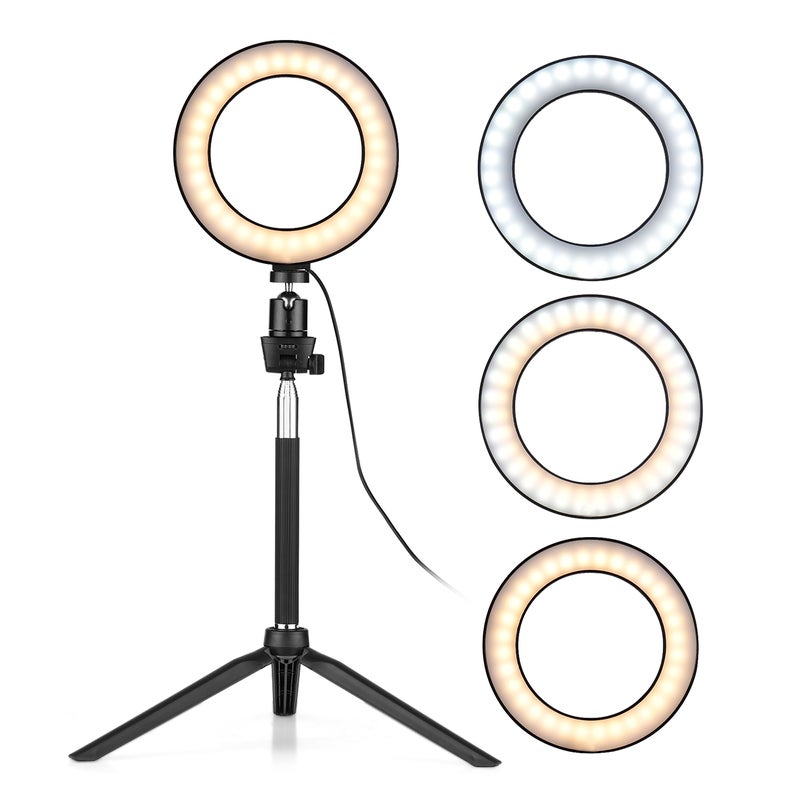 Mini LED Ring Light Photography Lamp Dimmable 3 Lighting Modes USB Powered Black - Image 1