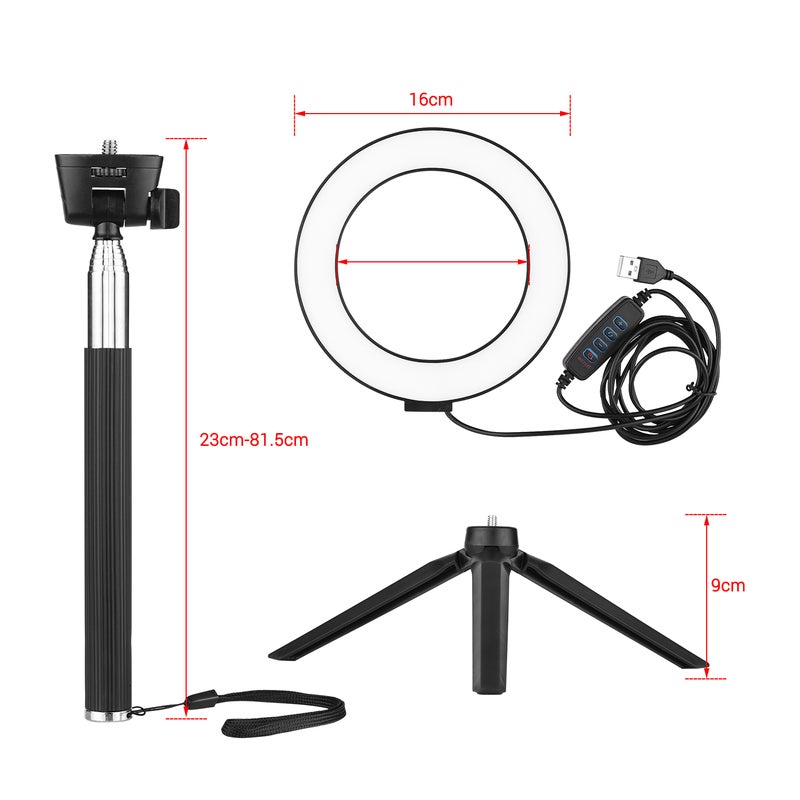 Mini LED Ring Light Photography Lamp Dimmable 3 Lighting Modes USB Powered Black - Image 2