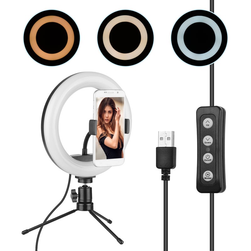 72-Piece LED Beads 10W Dimmable Ring Light With Ballhead Cell Phone Holder Tripod Multicolour - Image 1