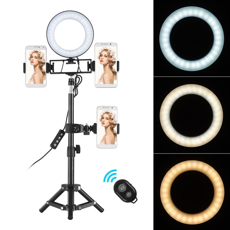 Desktop Mini LED Ring Light With Wireless Remote Control Tripod Stand Multicolour