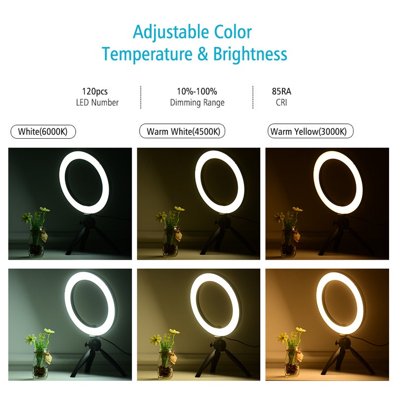 Dimmable Brightness Portable LED Ring Light With Tripod Stand Multicolour