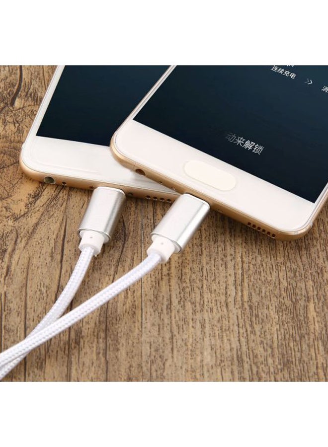 3-In-1 Braided Micro USB Data Charger Cable Silver - Image 2