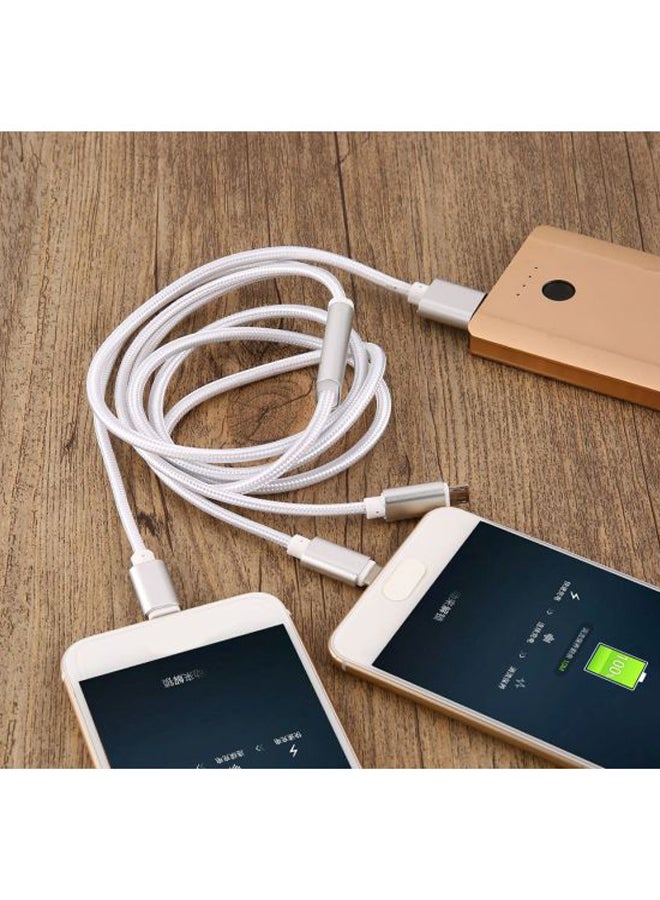 3-In-1 Braided Micro USB Data Charger Cable Silver - Image 3
