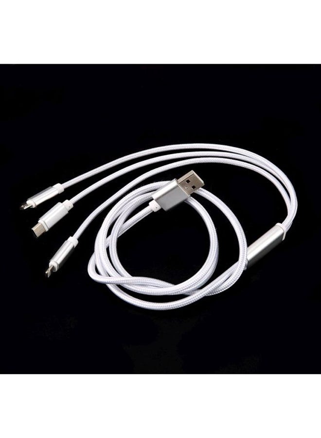 3-In-1 Braided Micro USB Data Charger Cable Silver - Image 4