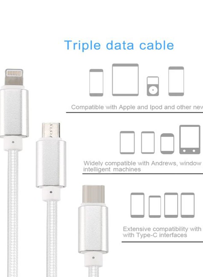 3-In-1 Braided Micro USB Data Charger Cable Silver - Image 5