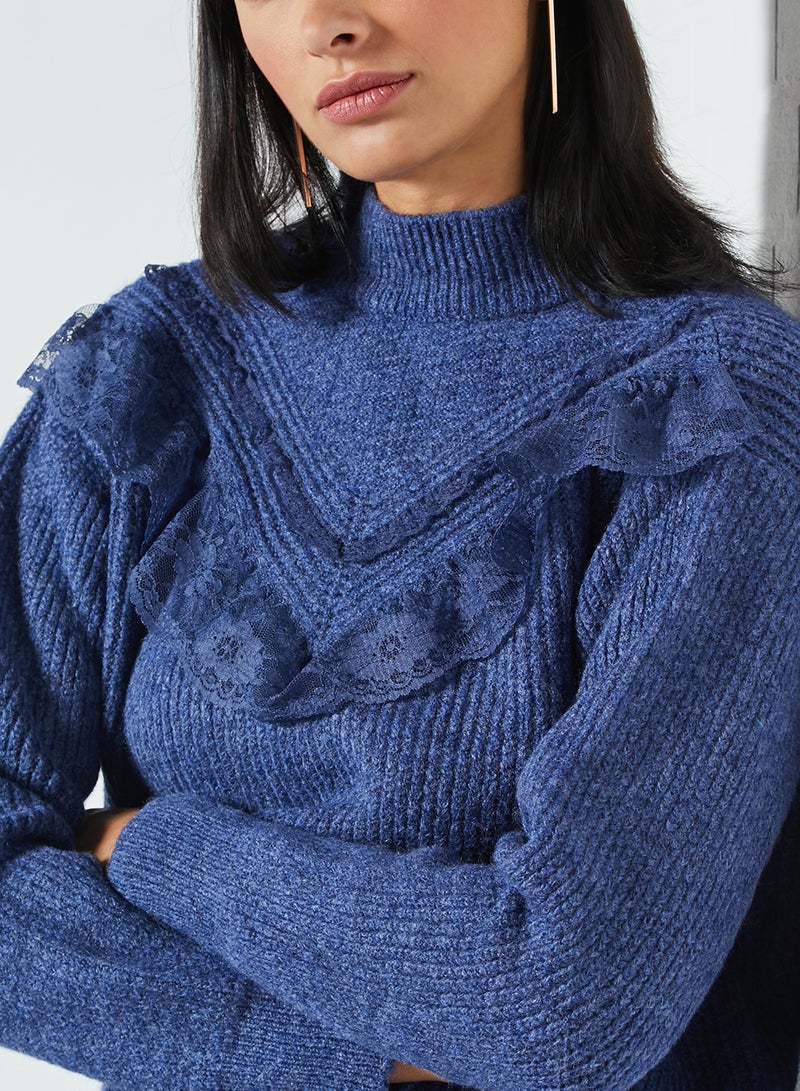 trendyol - Lace Detailed Sweater Indigo - Image 1