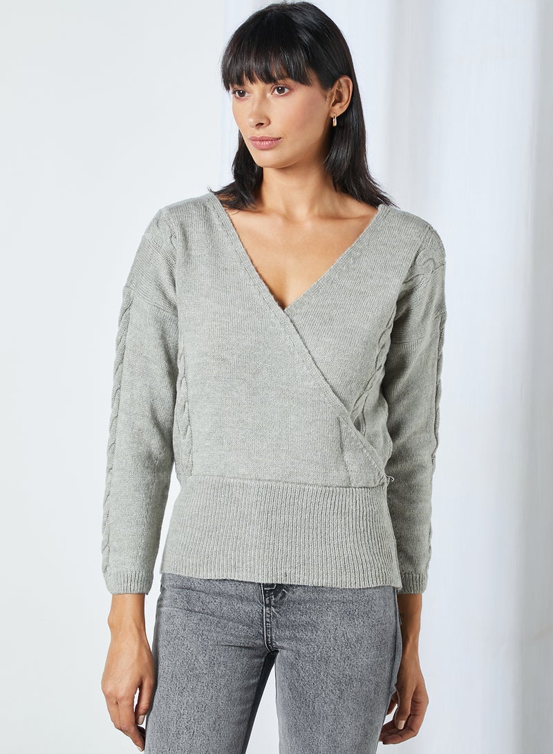 trendyol - Surplice Neckline Sweater Grey - Image 1