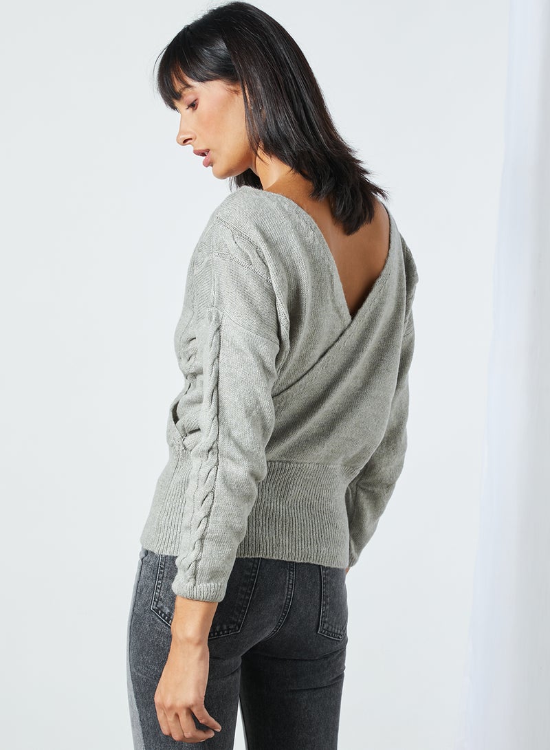 trendyol - Surplice Neckline Sweater Grey - Image 1