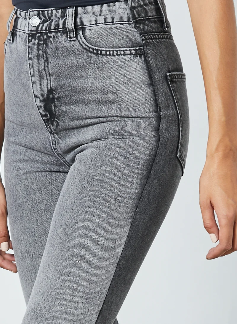 trendyol Washed Colourblock Denim Jeans Grey