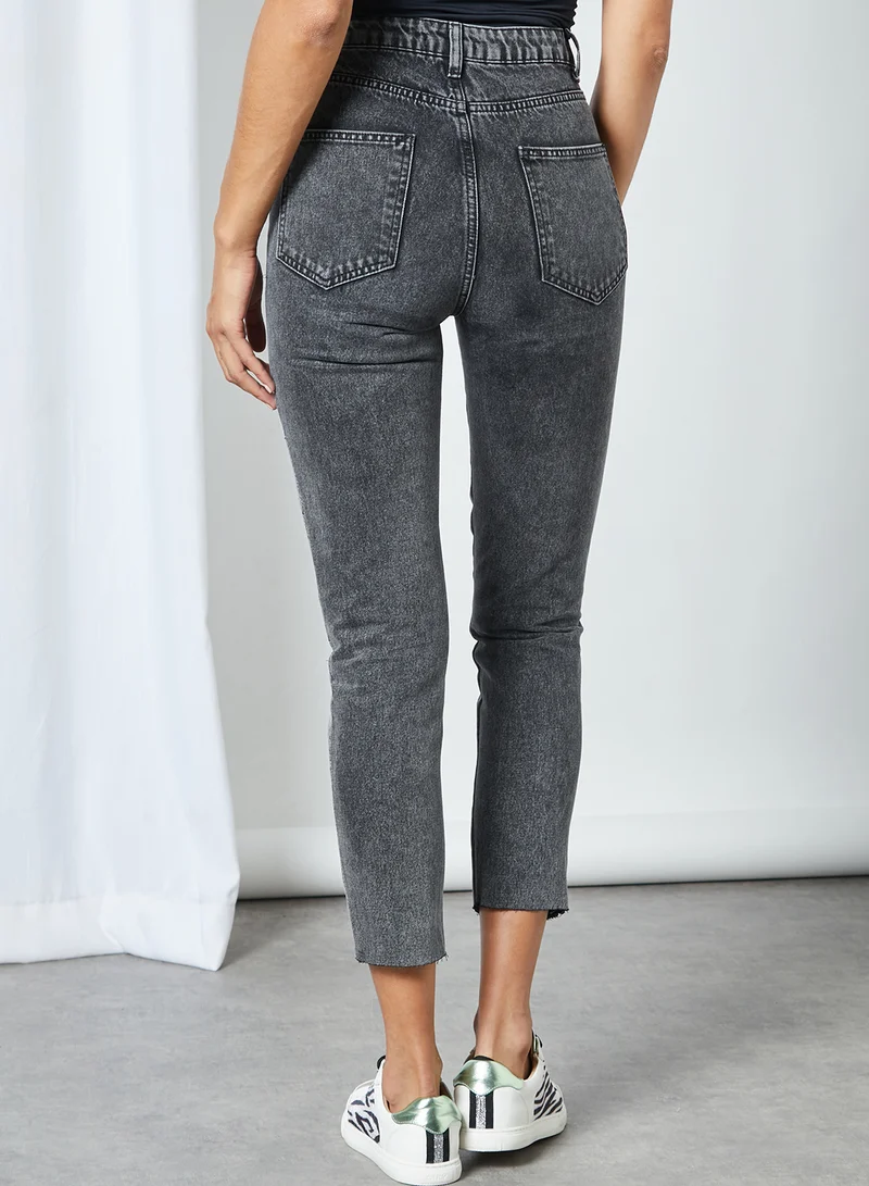 trendyol Washed Colourblock Denim Jeans Grey