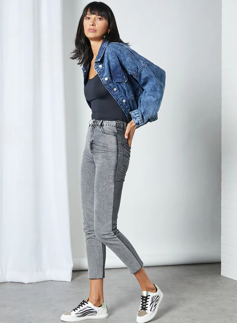trendyol Washed Colourblock Denim Jeans Grey