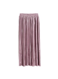 New Brief Europe Pleated Skirt Solid Color High Waist Elasticated Waistband Lined Midi Skirt Pink
