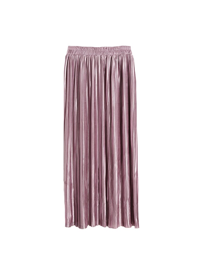 Generic - New Brief Europe Pleated Skirt Solid Color High Waist Elasticated Waistband Lined Midi Skirt Pink - Image 1