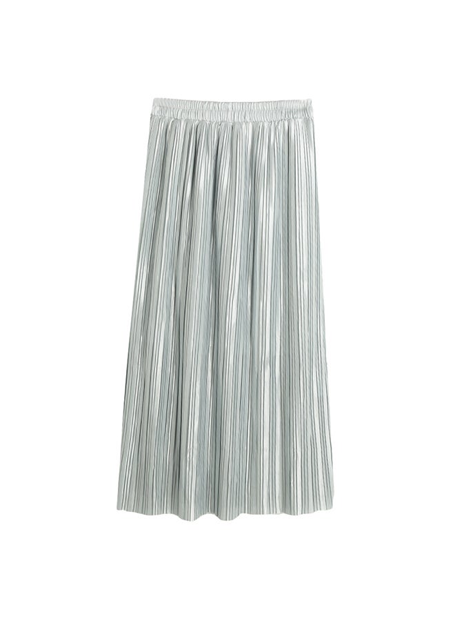 Generic - New Brief Europe Pleated Skirt Solid Color High Waist Elasticated Waistband Lined Midi Skirt Grey - Image 1