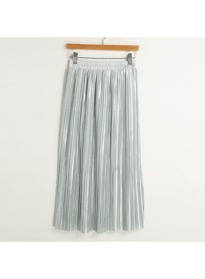 Generic - New Brief Europe Pleated Skirt Solid Color High Waist Elasticated Waistband Lined Midi Skirt Grey - Image 1