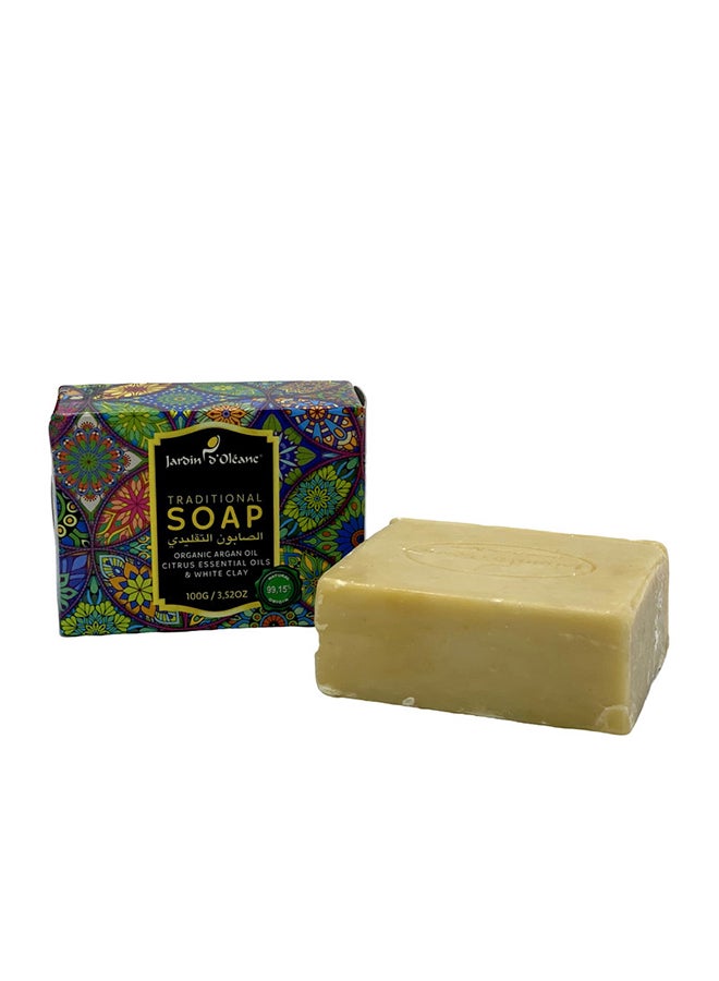 جاردن دي أوليان صابون جاردن أولياني التقليدي بزيت الأرجان العضوي وزيوت الحمضيات والطين الأبيض 100جرام