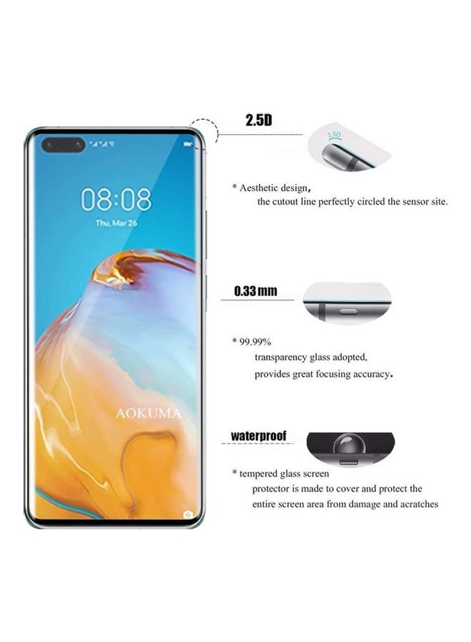 جلاس لاصقة حماية للشاشة منحنية 5D بتغطية كاملة لهاتف هواوي P40 برو أسود / شفاف - Image 4