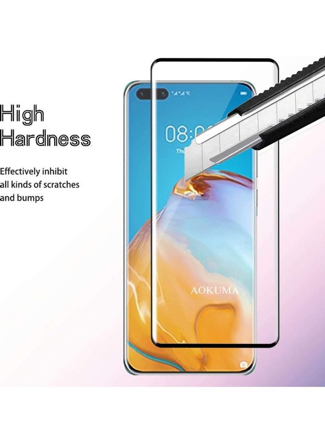 جلاس لاصقة حماية للشاشة منحنية 5D بتغطية كاملة لهاتف هواوي P40 برو أسود / شفاف - Image 3