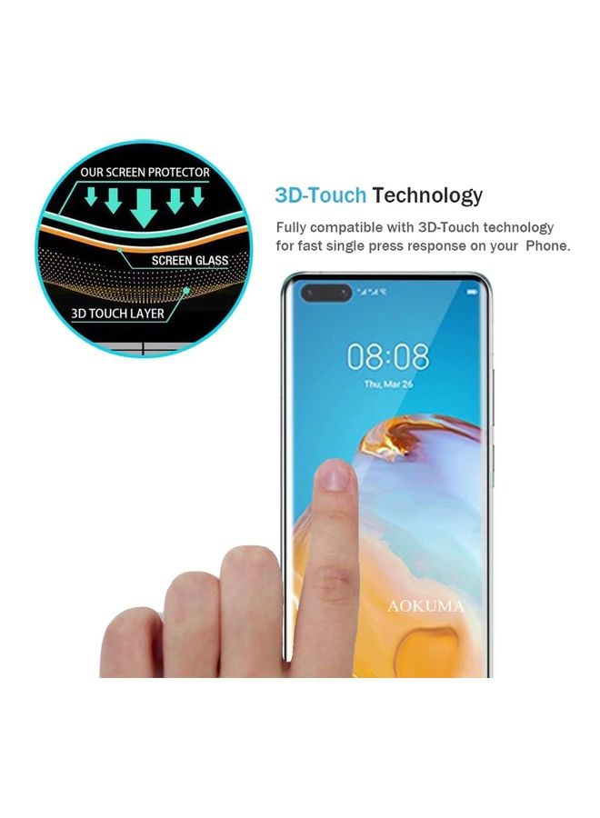 جلاس لاصقة حماية للشاشة منحنية 5D بتغطية كاملة لهاتف هواوي P40 برو أسود / شفاف - Image 5