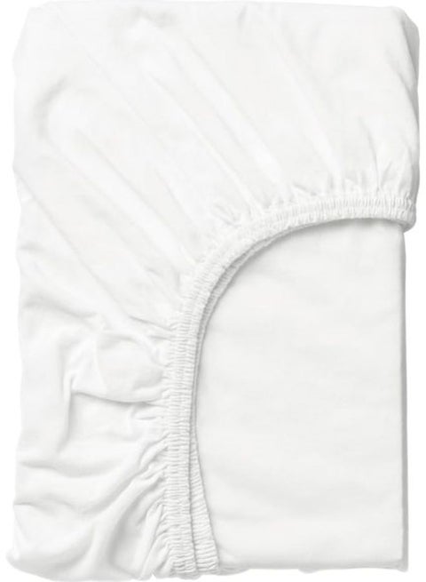 Solid Pattern Fitted Sheet Cotton White 80x130cm