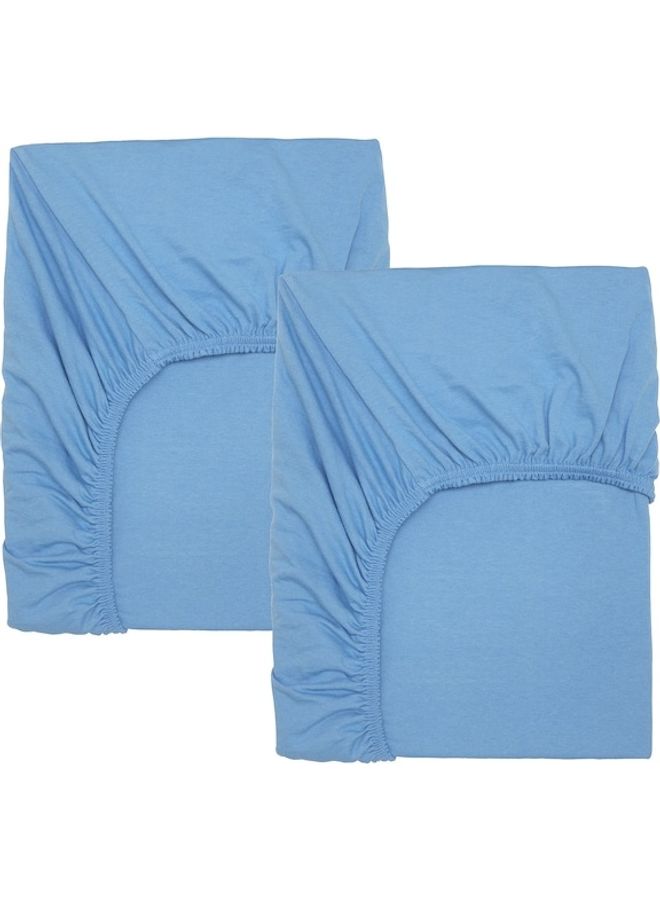 LEN Solid Pattern Fitted Sheet Cotton Blue 60x120cm - Image 1
