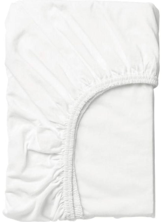 LEN - Solid Pattern Fitted Sheet Cotton White 80x165cm - Image 1