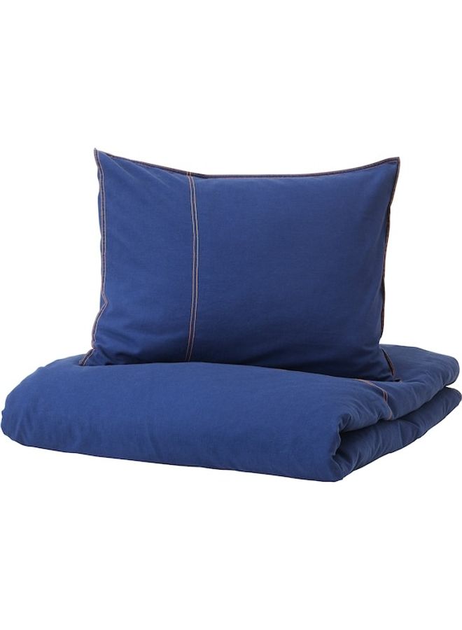 SANGLARKA Solid Quilt Cover And Pillowcase Cotton Blue 150x200cm  - Image 1