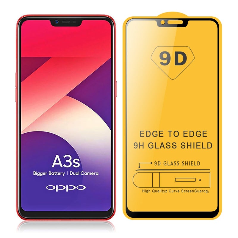 Glass 9D Tempered Glasss Full Glue Screen Protector For Oppo A3S Black - Image 1